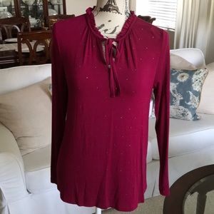 Gorgeous cranberry colored knit top with sparkle